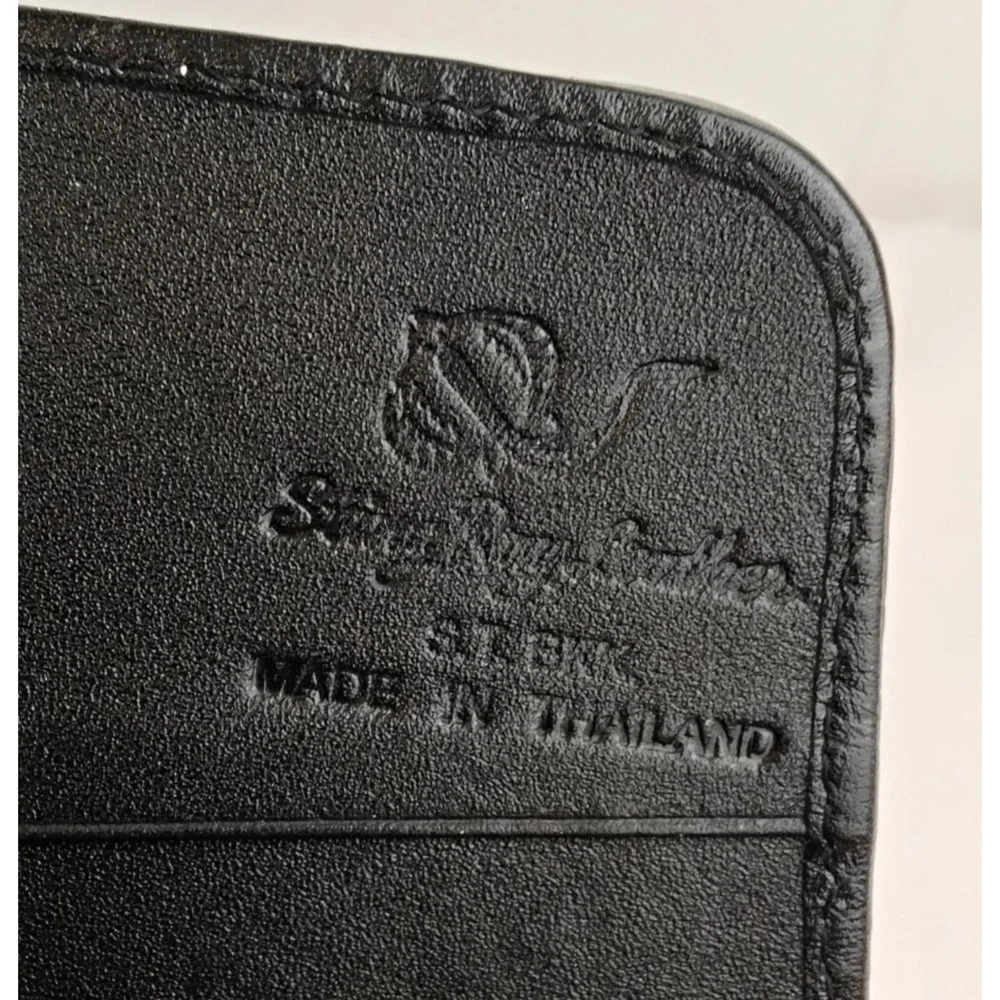 Genuine Stingray Leather TriFold Wallet Black/Green Textured Button Close #J5866